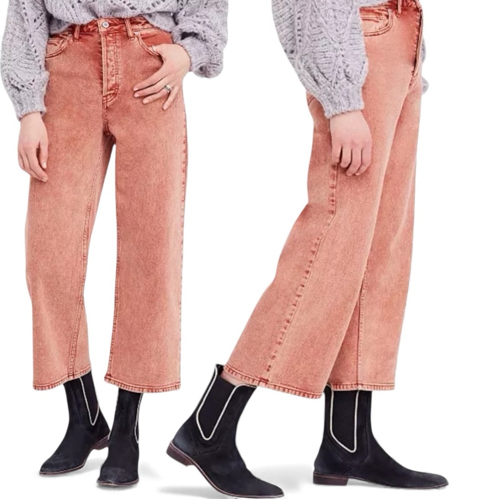 Free People Wales Jeans terracotta wide leg crop 31 x
26” button fly denim - Picture 3 of 13